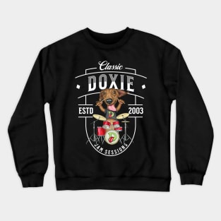 Fun doxie Dog playing drums for a rock and roll band on Doxie Jam Sessions tee Crewneck Sweatshirt